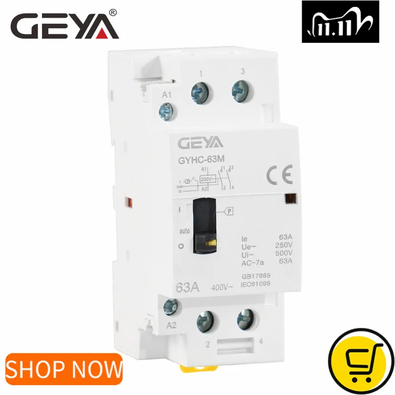 GEYA ручная Бытовая модульная 2P 40A 63A 2NO или 2NC din рейка контактор переменного тока