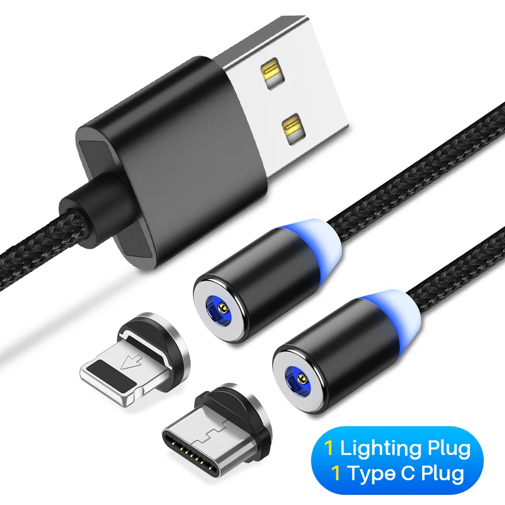 YBD 2 в 1 Магнитный кабель usb type C зарядный провод Магнит Micro USB зарядное устройство освещение для usb для iPhone 11 XR XS - Цвет: type-c for iphone