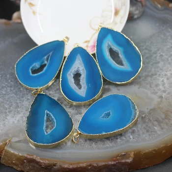 

5pcs/lot,Plating Golden Edged Blue Agates Geode Raw Slab Pendants,Natural Druzy Drusy Quartz Stone Slice Nugget Charms Jewelry