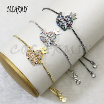

10pcs heart shape bracelets crystal charm bracelets with crown zircon accessories connectors bracelets for women 5693