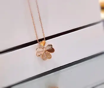 

18K Rose Gold Heart Clover Necklace Diamond Necklace Christmas Gift for Women Valentines Day Gift for Girlfriend Wedding Jewelry