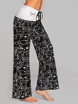 

Wontive Hot Hot Sales!! Women's Cat Print Wide Leg Pants with Home Casual Pants