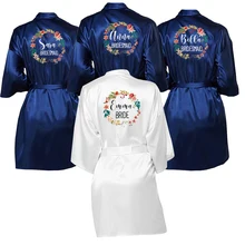 Свадебный Атласный халат, индивидуальный Атласный халат с именем на заказ, пижамы, свадебные подарки для подружки невесты, вечерние Халаты для невесты