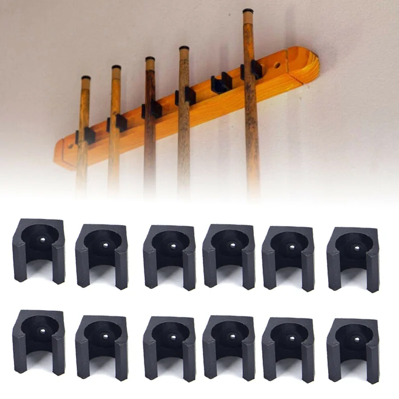 12Pcs Billiard Cue Holders 1.9x1.8x1.8cm Wall Hanging Fishing Rod Holder Plastic Stick Holder Clips Billiard Fishing Accessories retailing store basket bin labels clips label holders sign holder removable visi bin ticket clamp for labeling price tag display