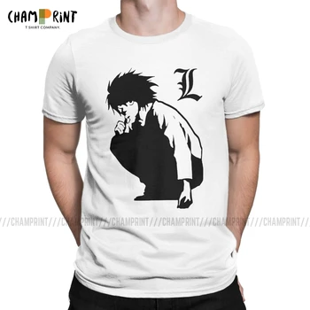 

Funny L Lawliet T-Shirt Men Round Collar 100% Cotton T Shirts Death Note Anime Short Sleeve Tee Shirt Printed Clothing