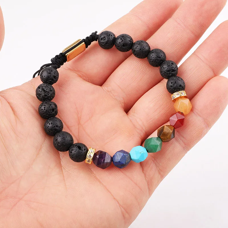 New Design High Quality 7 Chakra Stone Beads Lava Energy Healing Yoga Beaded Adjustable Macrame Bracelet Women Men - Image 3