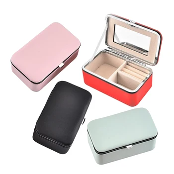 

4PCS Pu Leather Jewelry Box Mirrored Necklace Rings Trinkets Display Organizer