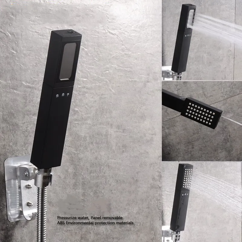 

Double-sided three Function Shower Head Water Saving square ABS black Booster Bath Shower High Pressure Handheld Hand Shower