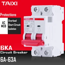 Автоматический выключатель CE CB MCB TX C65 6KA, главный выключатель 2P 10A 16A 25A 32A AC 220 В 230 в 240 В, мини-защита цепи TAIXI