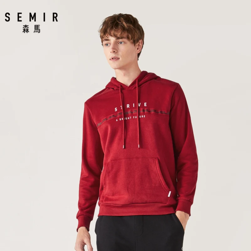 SEMIR свитер для мужчин зима новая с капюшоном Корейская версия с принтом ленты дизайн чувство Свободная рубашка хлопок толстовки для мужчин