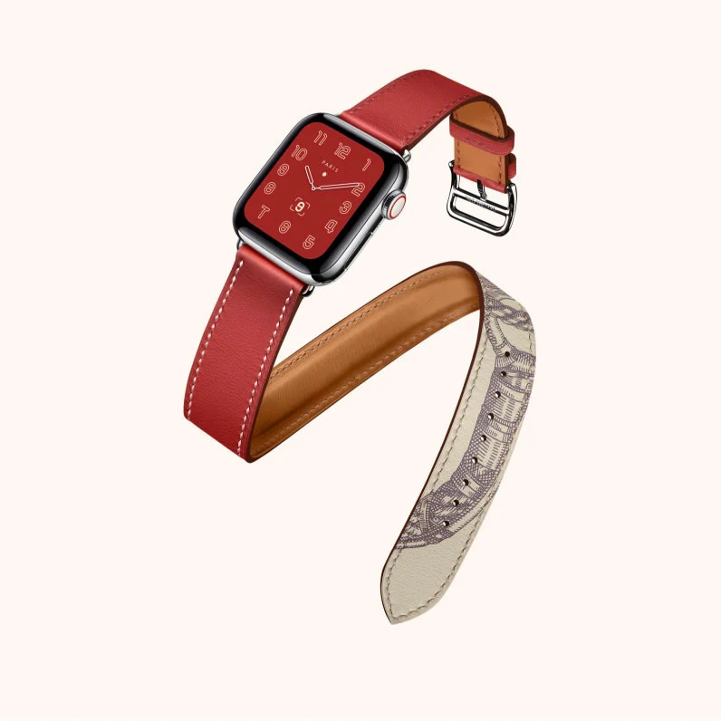 40/44 мм для Apple Watch, версии 5, 4, 3, ремешок для часов Экстра-часы с длинным ремешком культового двойной пряжкой наручные браслет из натуральной кожи полосы - Цвет ремешка: MSSQRed