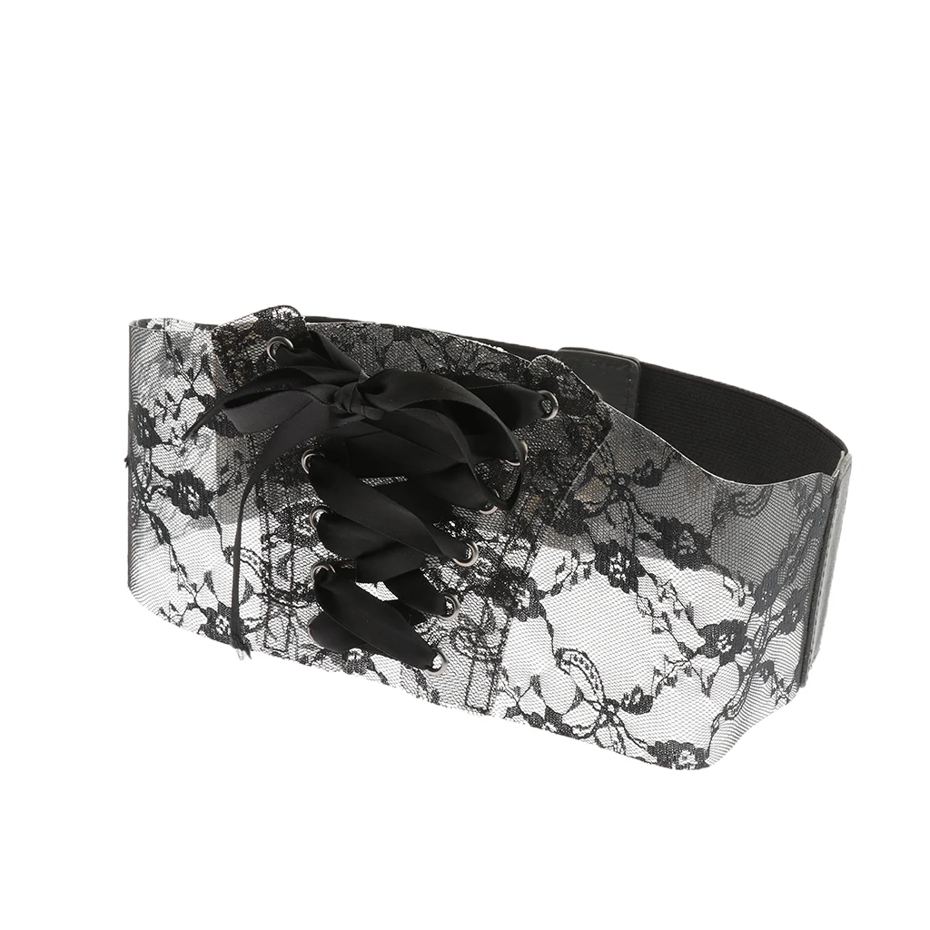 Womens Elastic Stretch Corset Waist Cincher Belt Sheer Lace Waspie Waistband