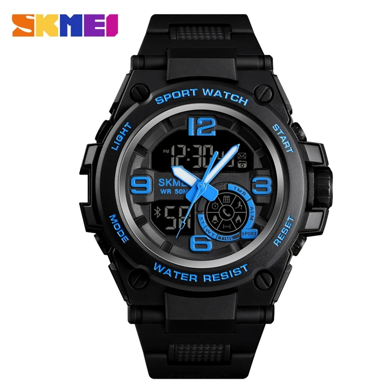 Skup SKMEI 1517 Sport zegarek kwarcowy cyfrowy mężczyźni zegarki podwójny wyświetlacz zegarek wodoodporny pasek pu relogio zegar mężczyzna 2019 nowy
