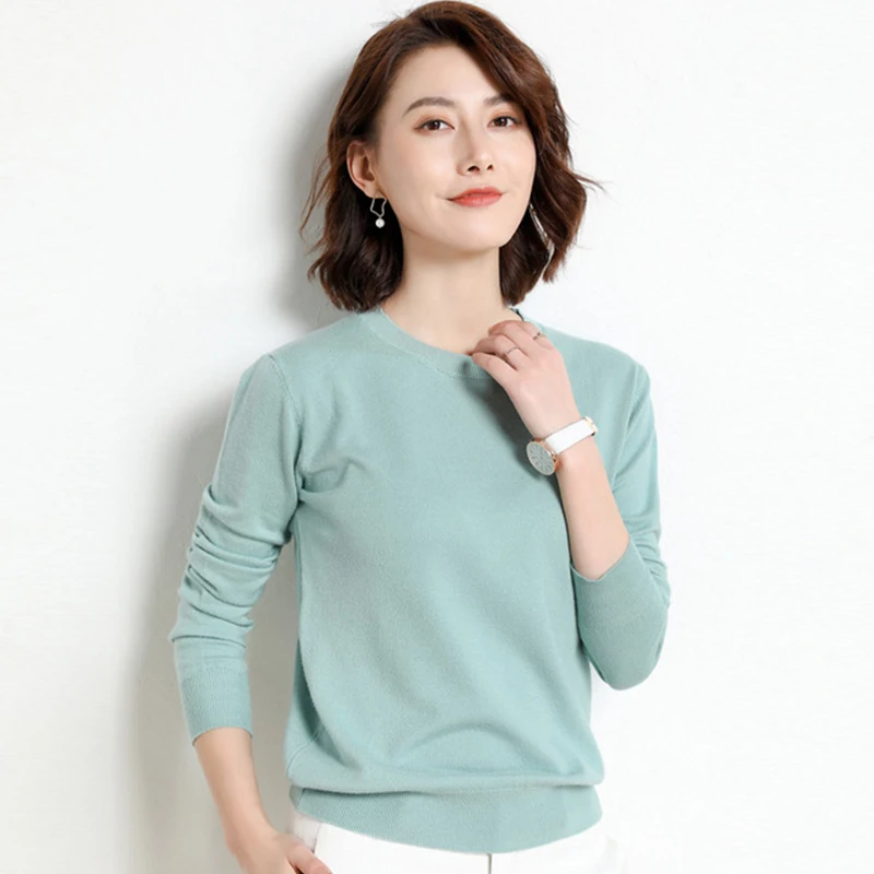 

2020 Knitted Women O Neck Sweater Elegant Spring Autumn Basic Women Sweaters Pullover Slim Fit Female Knitwear Jumper