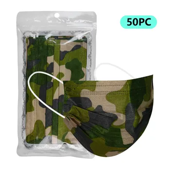 

50Pcs Disposable Face Mask Camouflage Print Non-Woven 3 Layer Face Masks For Germ Protection For Adults Mascarillas Flag Bandana