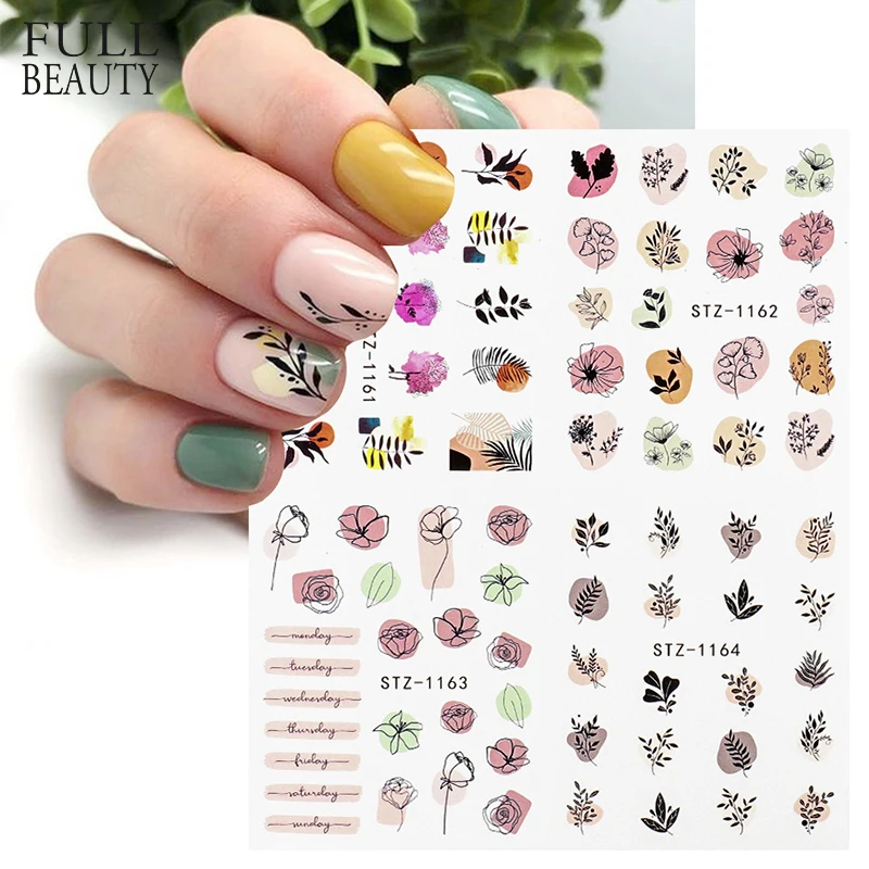 4個の葉カラフルなネイルセット緑黒シンプルなdiy水スライダー夏デザインセットchstz1137 1180 2 Aliexpress Beauty Health