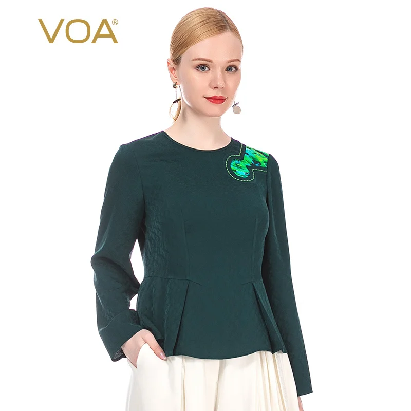Voa Silk 22mm Green Jacquard Stitching Yuke