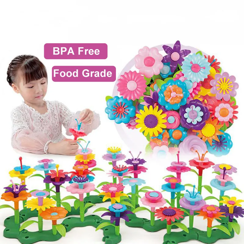 109pcs/set DIY Creative Colorful Interconnecting Blocks Building Educational Flower Arrangement Toys Garden Game for Girls Gift
