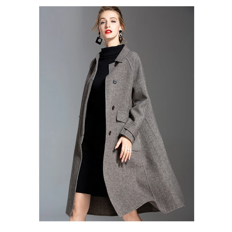 

Autumn winter fashion elegant herringbone pattern Parkas coat double-faced wool coat female long section woolen coat female K084