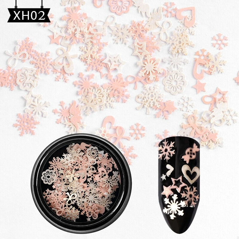 1 коробка Рождественские Блестки для ногтей блестки 3D дизайн ногтей Блестящий гель голографические лазерные снежинки многоцветные маникюрные украшения - Цвет: XH02