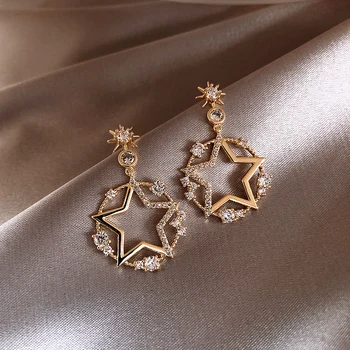 

2020 New Trendy Geometric Crystal Circular Drop Earrings For Women Fashion Korean Star Modelling Women Earrings