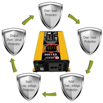 

Yellow 500W 12V to 220V/110V Smart Display Car Power Inverter Converter Adapter Dual USB Voltage Transformer Modified Sine Wave