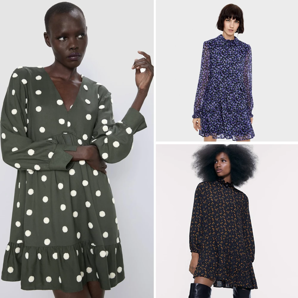 Женское платье с цветочным принтом ZA вечерние платья в горошек вышивкой и