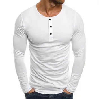 

2019 Autumn New Solid Color Long Sleeve Henley T Shirt Slim Fit Tee Tops Soft Casual Button Men Casual Tee Shirt Homme