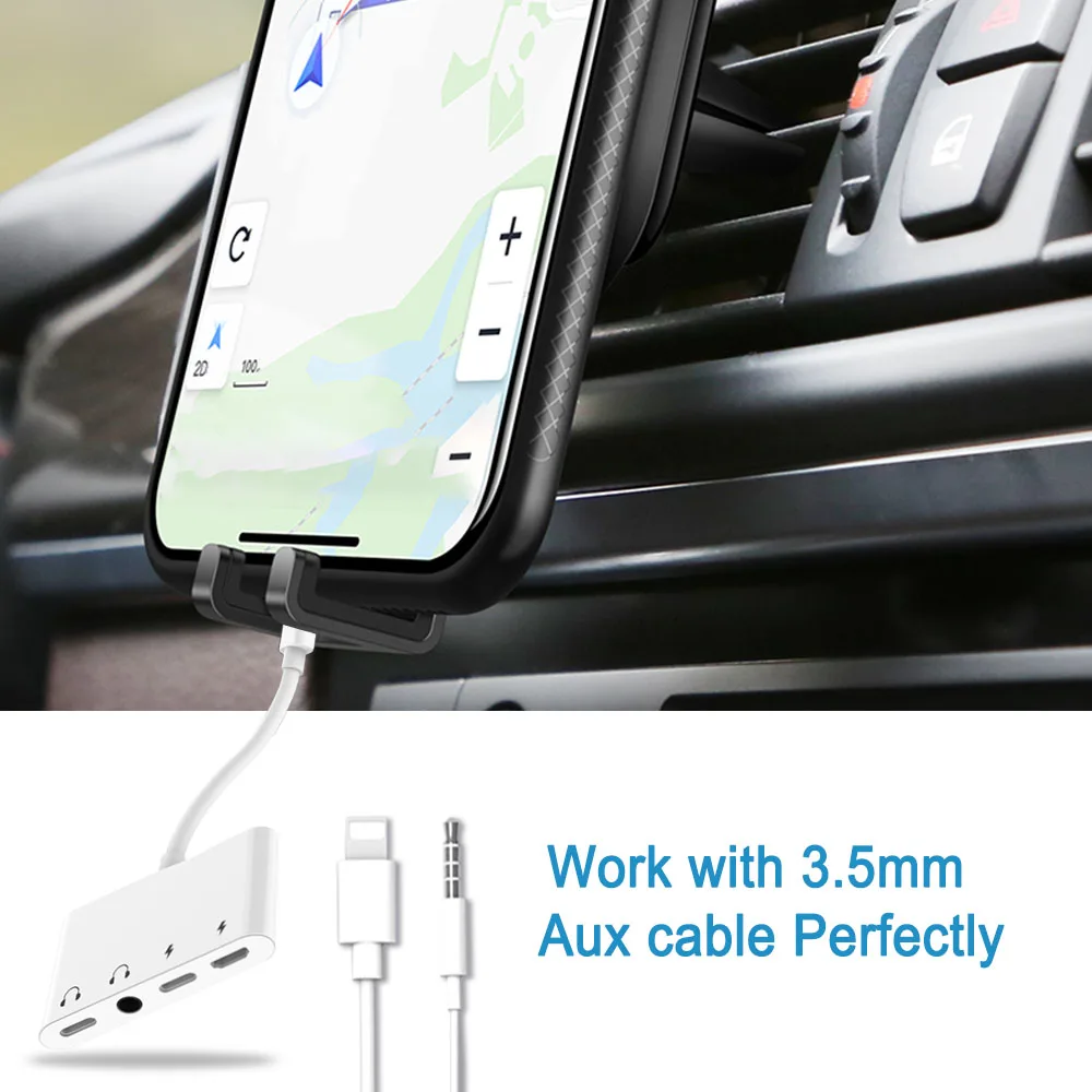 4 in 1 for Lightning to 3 5mm Headphone Aux Jack Audio Adapter With Micro USB Charge Audio Port For iPhone X XR XS 8 7 iPod iPad