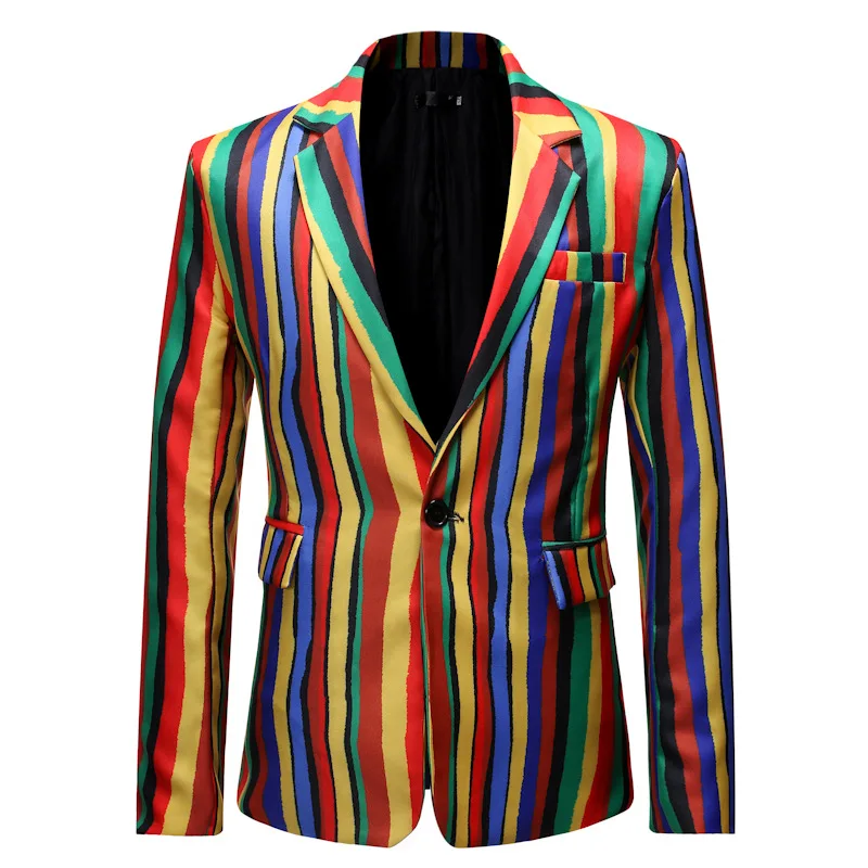 

AliExpress New Style Men Casual Stripes Suit Jacket Multi-color Stripe Casual Suit Men's