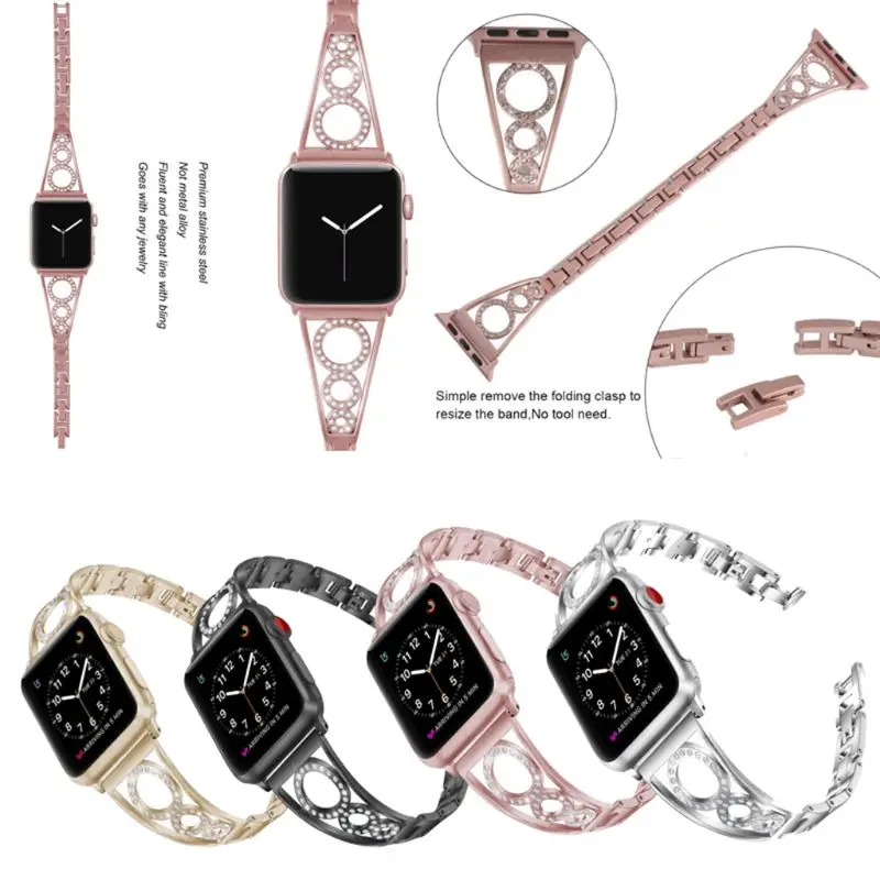 

Stainless 3 Lap Diamond Strap Steel Strap for Apple Watch Band Series 3/2/1 38 42mm Sport Watchband for iwatch series 4 40 44mm