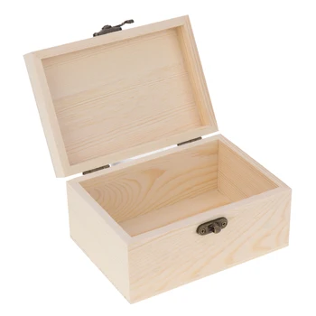 

Unpainted Wooden Chest Jewelry Box for Color Arts Crafts Home Decor Necklace Bracelet Trinkets Organizer