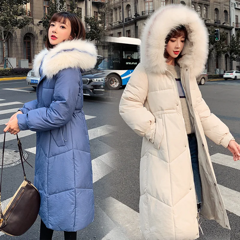 

Photo Shoot down Jacket Cotton-padded Clothes Mid-length over-the-Knee Large Fur Collar Thick WOMEN'S Cotton-padded Clothing Kor