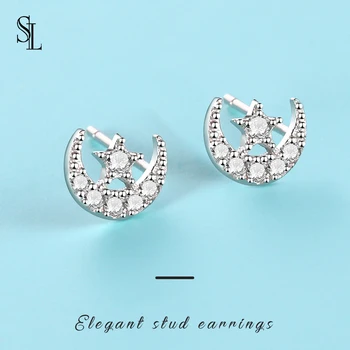 

SL 925 Sterling Silver Jewelry The Starry Night Earrings Zirconia For Women Lady Gift 2020 New Simple Fashion