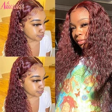 99J Deep Wave Frontal Wig 13x4 Burgundy Lace Front Wig for Women Human Hair Bleached Knots Pre Plucked With Baby Hair Niusdas