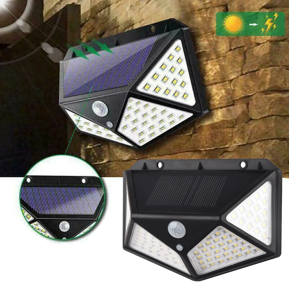 

100LED Waterproof Solar Power PIR Motion Sensor Wall Lamp Light For Outdoor Garden Yard Path Lamp White Light PC Material