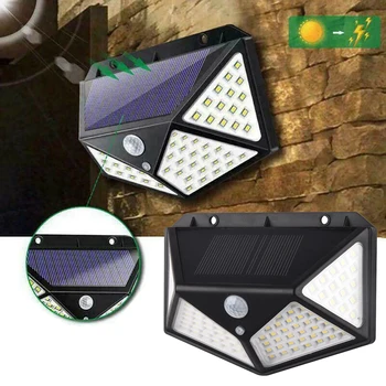 

100LED Waterproof Solar Power PIR Motion Sensor Wall Lamp Light For Outdoor Garden Yard Path Lamp White Light PC Material