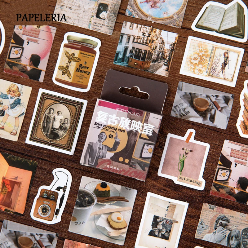 

46Pcs/Box Vintage Journal Sticker DIY Scrapbooking Paper Retro Screening Room Diary Decoration Stationery Stickers