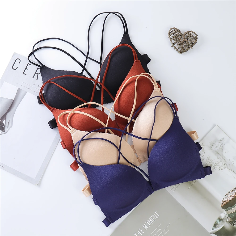 Chaleco de tubo aros para mujer, lencería Sexy con cuello en V, ropa interior sin costuras, Bralette sólido, Sujetador deportivo Push Up, 2020|Tops ajustados| AliExpress