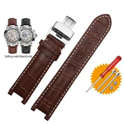 Luxurious Genuine Leather Watchband with Butterfly Buckle Bracelet - 22mm - 13mm (Brown White - silver)