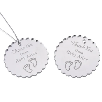 

20PCS Personalized Engraved Silver Mirror Round Wedding Tags Baby Shower Gift Tags Baptism Tag Christening Decor Tags Favors 4CM