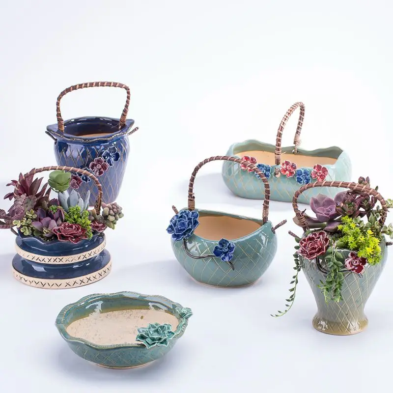 Ручная корзина цветочное растение большая тарелка Цзиндэчжэнь