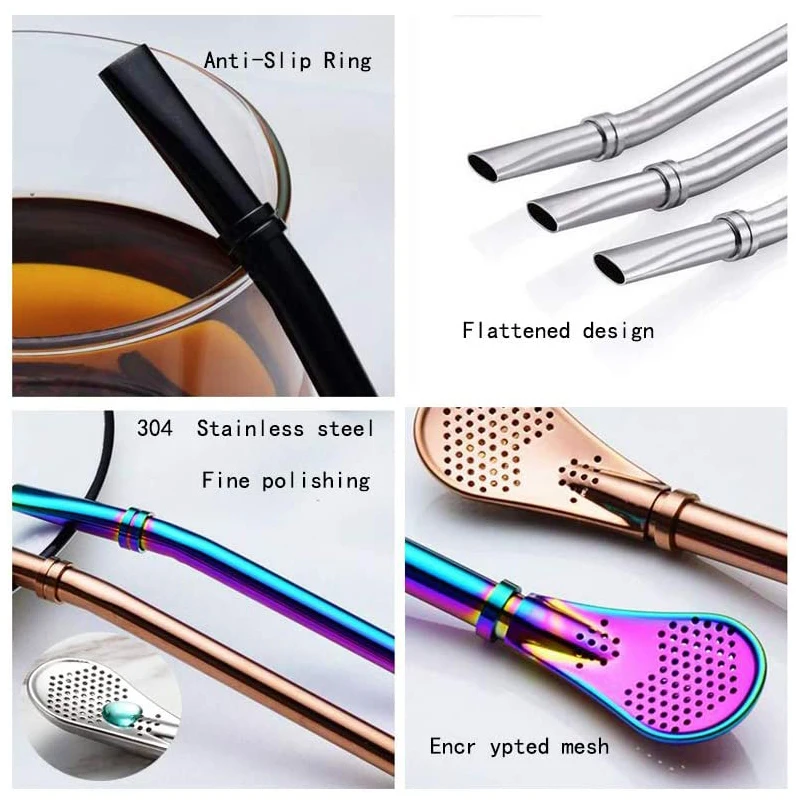 Set of 2 Stainless Steel Yerba Mate Straws with Tea Infuser and Cleaning Brush