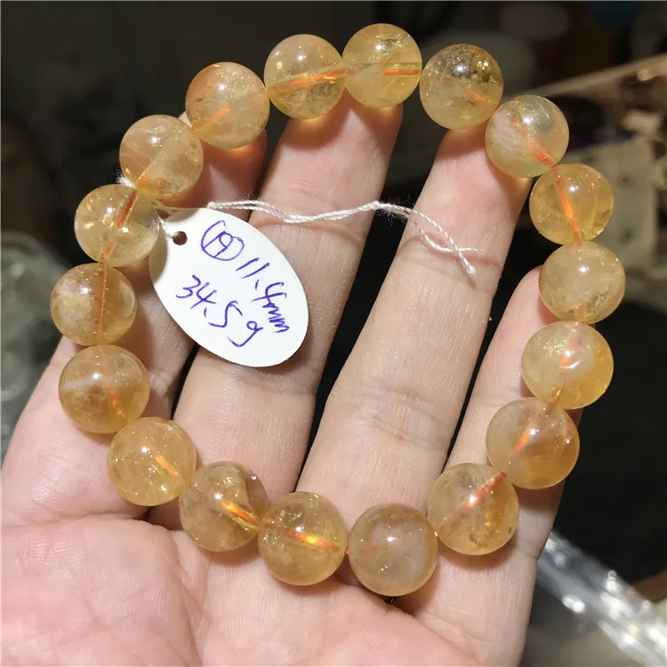 

Natural Citrine Yellow Creastly Crystal Bracelet Pure Big Granular Yellow Crystal Hand String Big Beads Gift for Men and Women