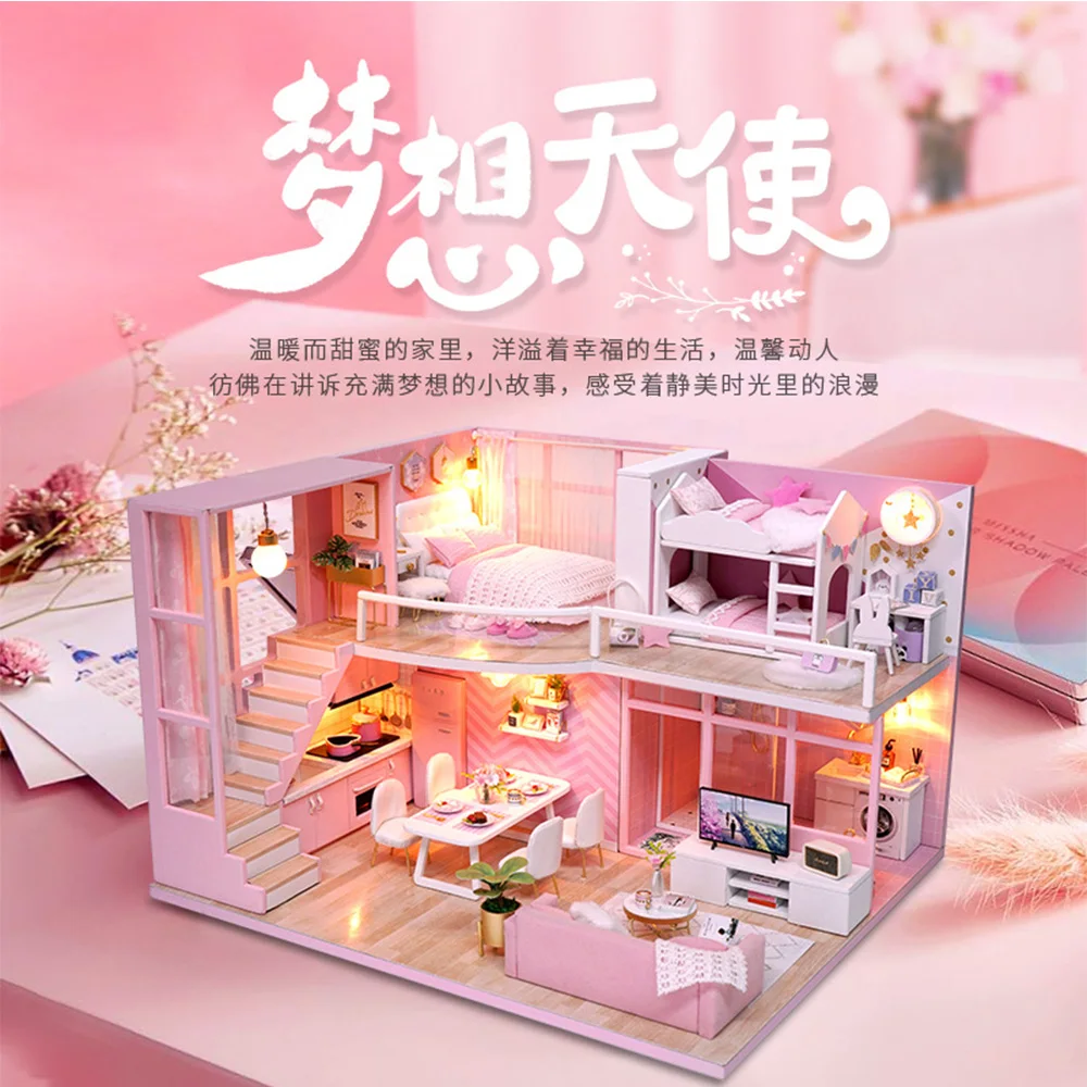 

New 3D Wooden Doll House Villa Furniture DIY Miniature Model LED Light 3D Wooden Dollhouse Christmas Gifts Toys For Children