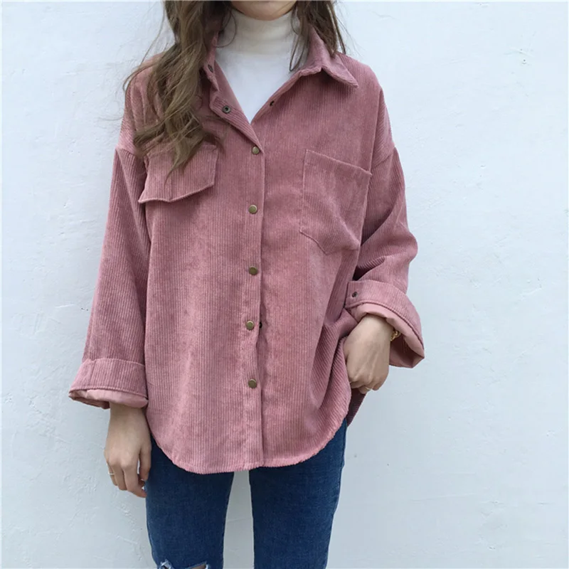  New Vintage Long Sleeve Shirts Harajuku Spring Autumn Women Solid Batwing Sleeve Blouse Warm Cordur