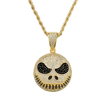 

Iced Out Jack Skellington Halloween Cosplay Necklace & Pendant with 4mm Tennis Chain Gold Silver Color CZ Hip Hop Rock Jewelry