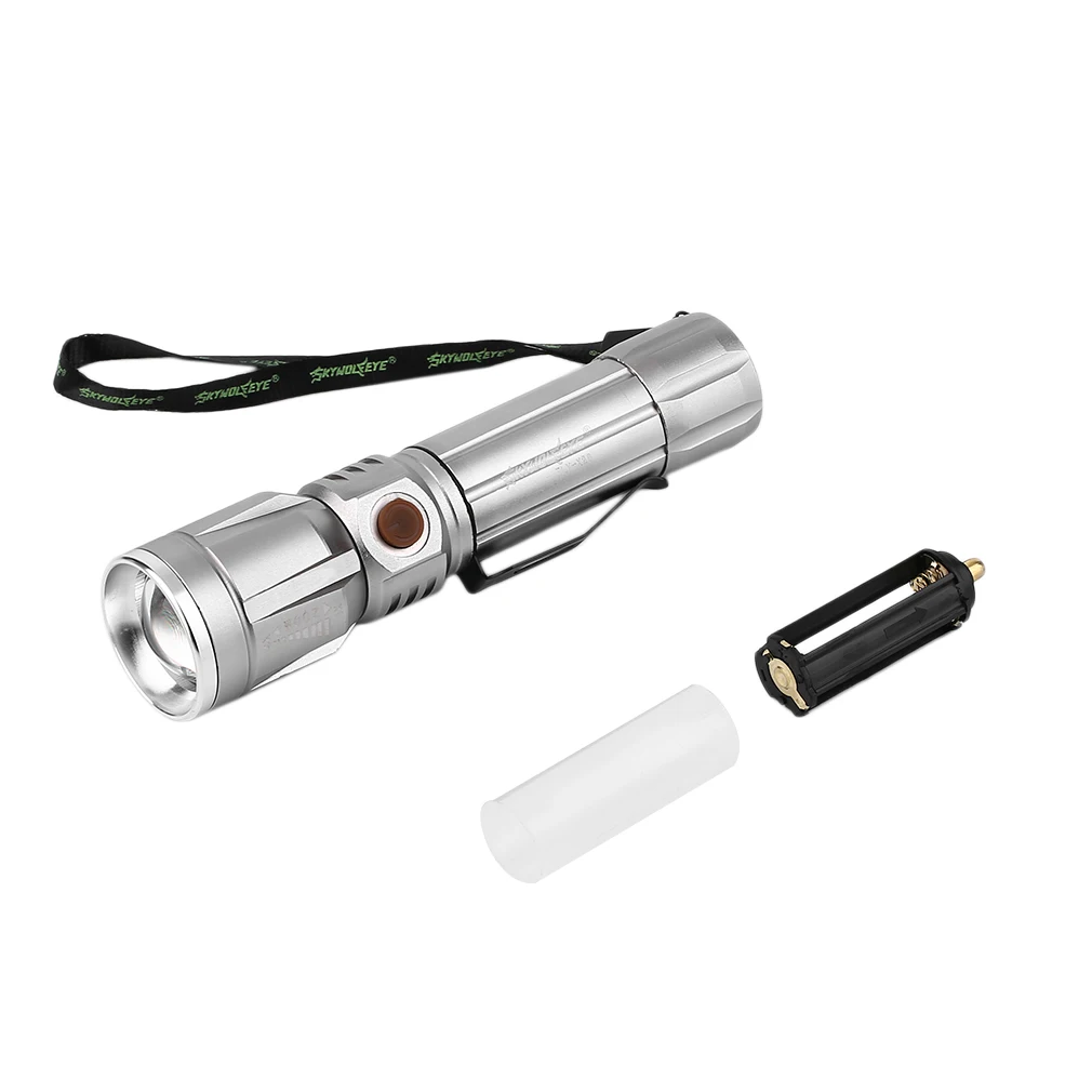 

Skywolfeye Aluminum Alloy Led Light Rechargeable Flashlight Telescopic Focus Led Flashlight Long Range Torch X26