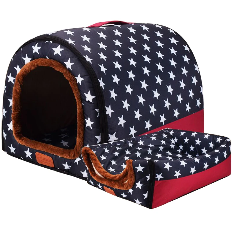 Новый Теплый домик для собаки, удобный коврик для питомца со звездами, складная спальная кровать для кошки