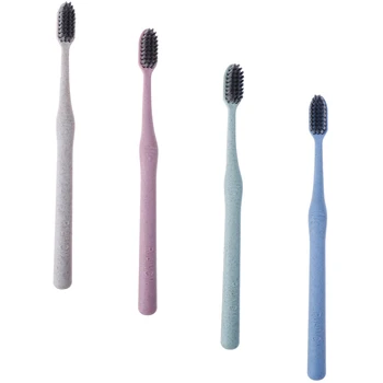 

4Pcs Wheat Straw Bamboo Toothbrush Portable Soft Wheat Straw Charcoal Tooth Brush Tongue Cleaner For Adults Oral Hygiene Care